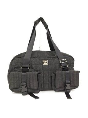 Chanel Boston Bag Sports Line Chocolate Bar Stitch Logo Nylon Canvas Black